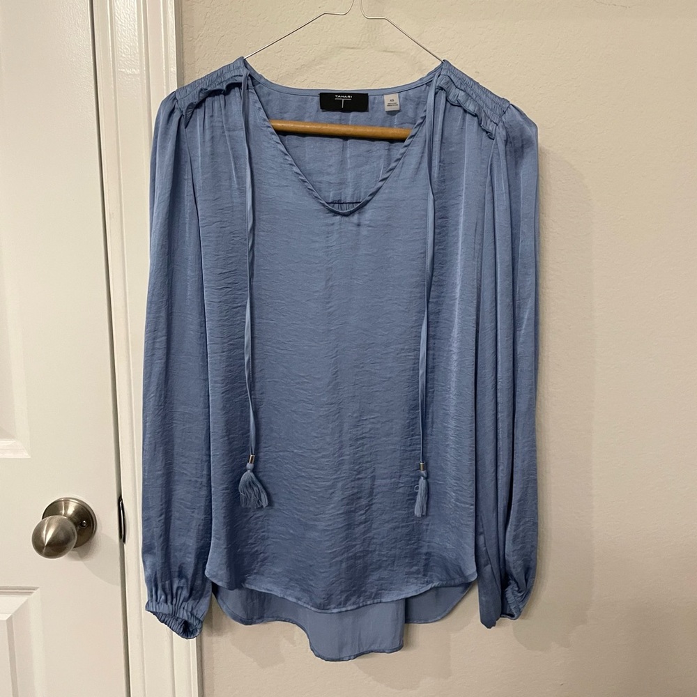 Tahari Elegant Blue Satin Blouse